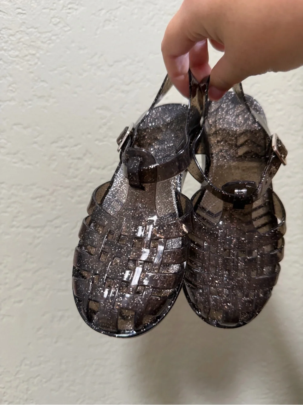 Girls Clear Glitter Jelly Sandals - black